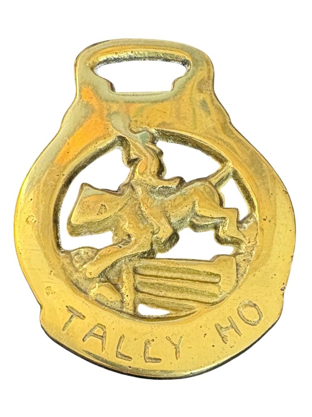 VTG English Horse Brass Decorative Medallion Fox Hunter Tally Ho Amulet